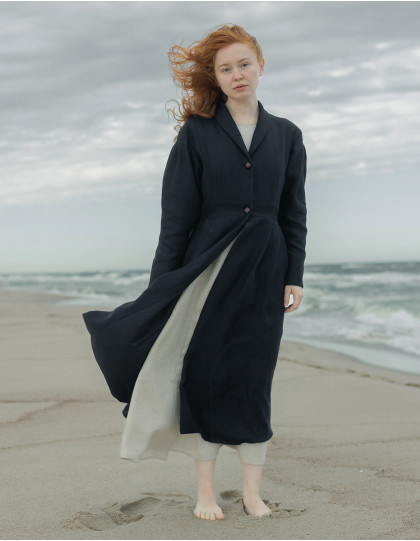 Manteau "Annie" en lin épais noir