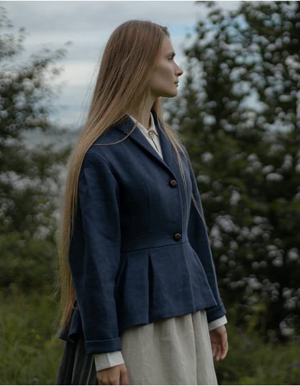 Veste "Annie" en lin épais bleu acier