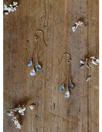 Boucles Asra en or 14k avec de l'aigue-marine, labradorite et pierre de lune