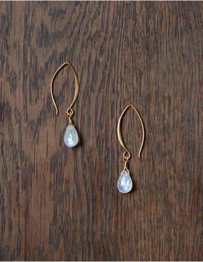 Boucles d'oreilles "Moon drop" plaqué or et pierre de lune