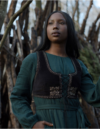 Bustier "Nelda" en velours noir brodé