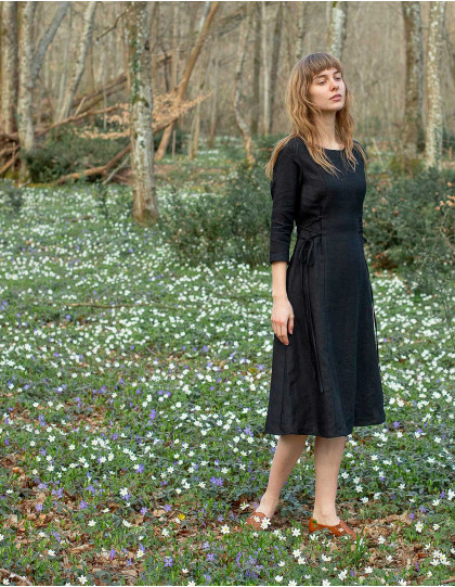 Robe "Elina" midi en lin noir bio