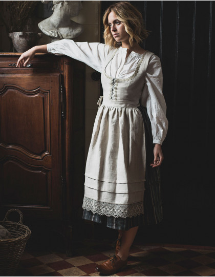 Tablier Lina en lin naturel bio et dentelle de lin