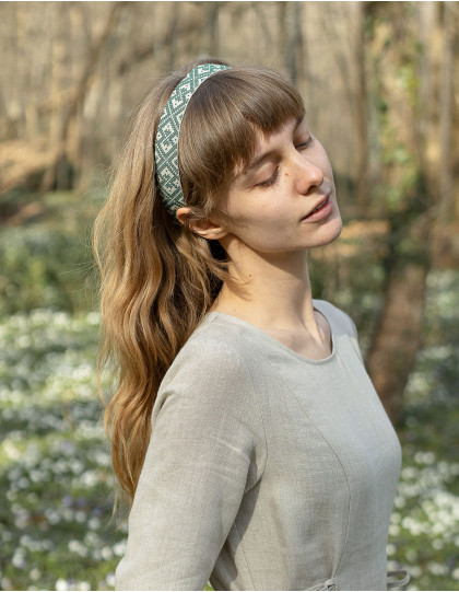 Bandeau pour cheveux "Lina" en lin brodé vert UKRAINE SOS VILLAGES D'ENFANTS