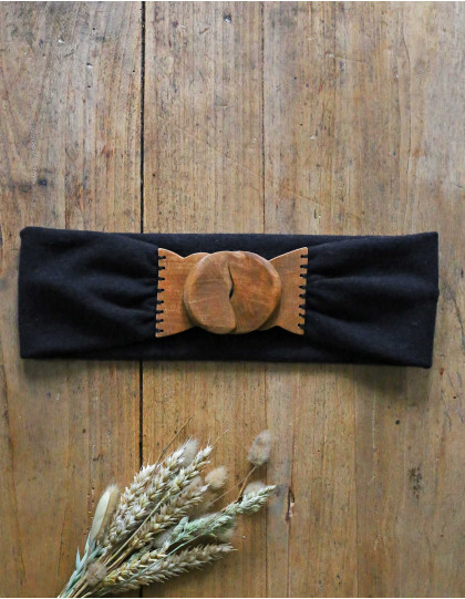 Ceinture "Taika" noire en jersey de laine et bois