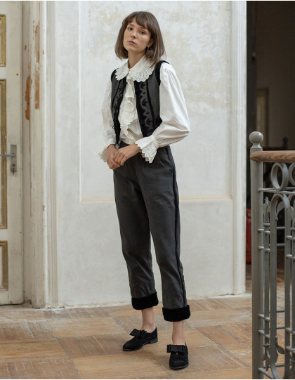 Pantalon "Tanya" charbon et velours 