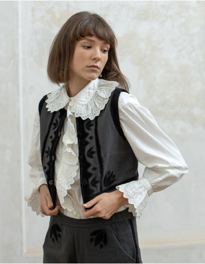 Gilet "Tanya" charbon et velours 