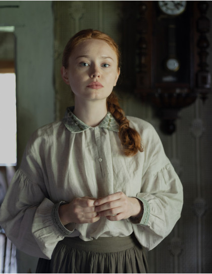 Blouse "Valeria" en lin brodé menthe