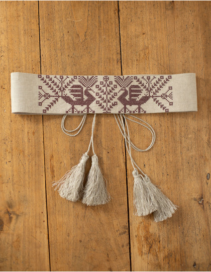 Ceinture "Valeska" en lin naturel brodé bordeaux