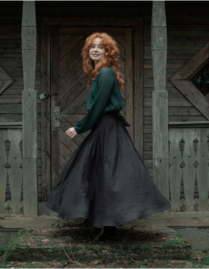 Jupe longue "Vineta" en lin noir