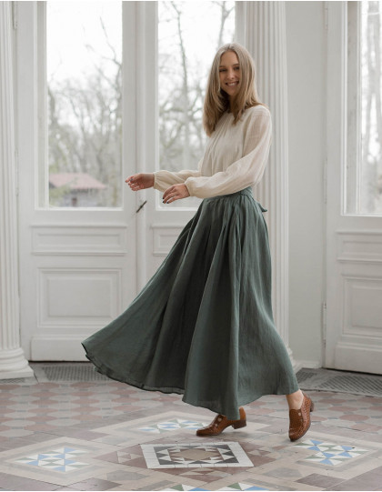 Jupe longue "Vineta" en lin couleur sauge