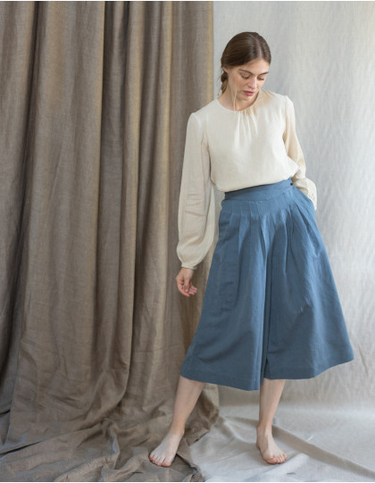 Pantalon palazzo "Vivika" bleu atlas midi