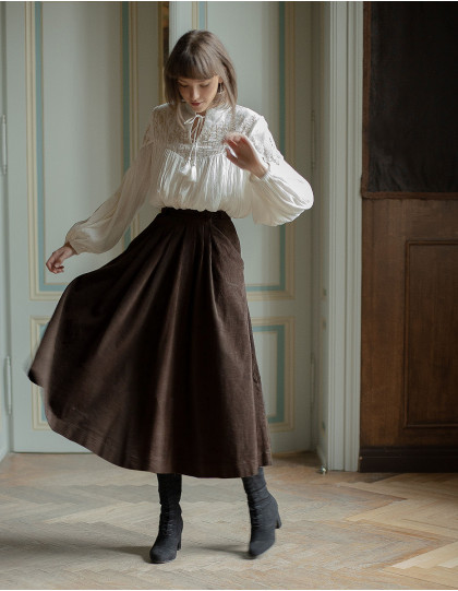 Jupe "Yana" en velours côtelé châtaigne