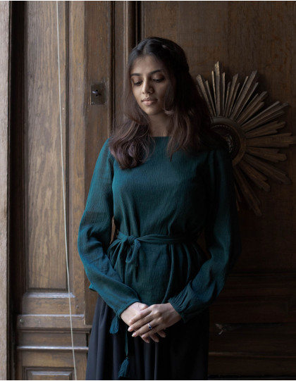 Haut "Ziema" en coton vert forêt