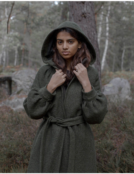 Manteau long "Aneta" pure laine vert mousse