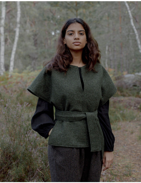 Pull Poncho "Aneta" pure laine vert mousse