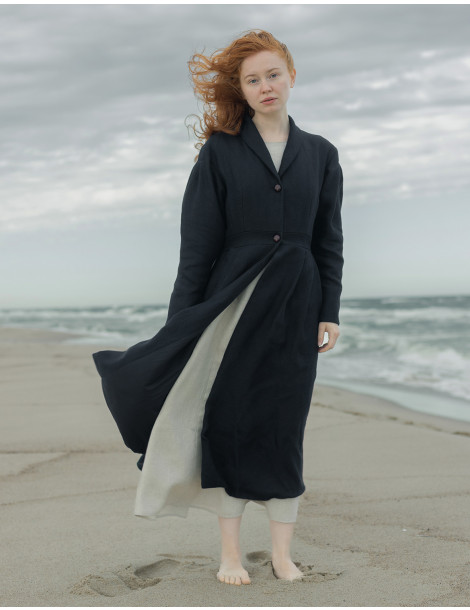 Manteau "Annie" en lin épais noir