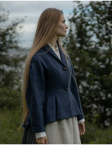Veste "Annie" en lin épais bleu acier