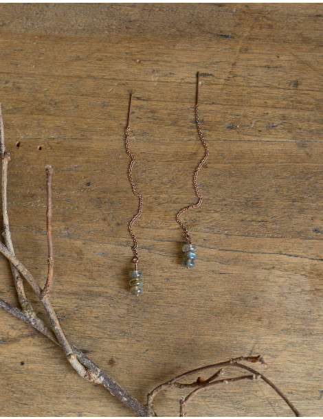 Boucles "Arvid" en or rose et Labradorite