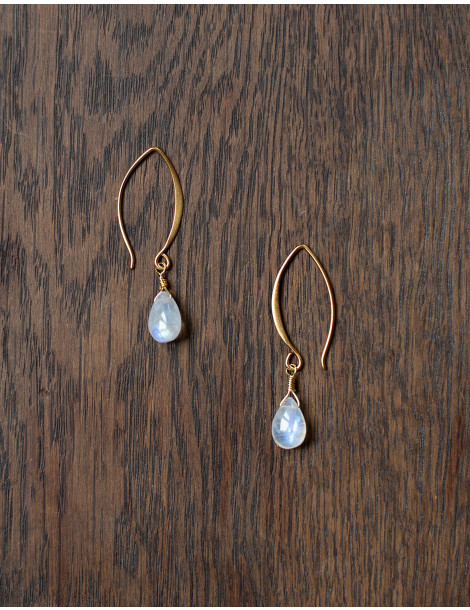 Boucles d'oreilles "Moon drop" plaqué or et pierre de lune