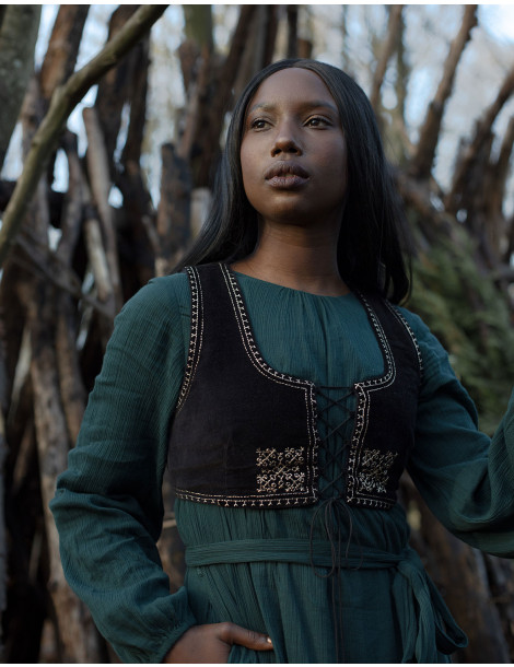 Bustier "Nelda" en velours noir brodé