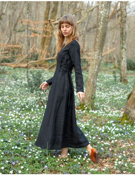 Robe "Elina" longue en lin noir bio