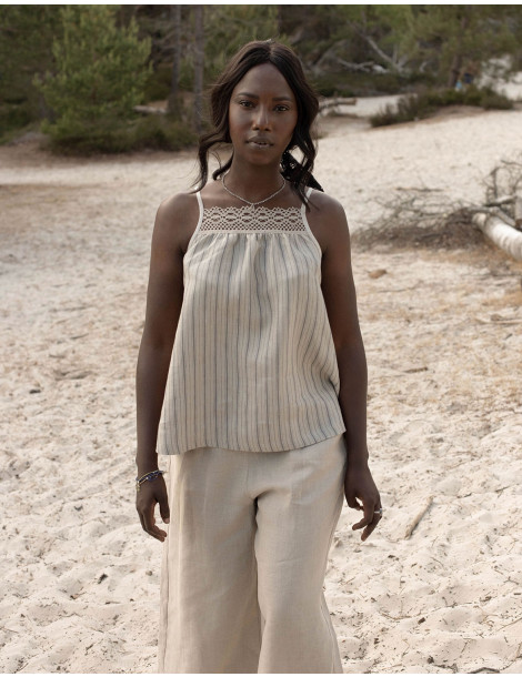 Haut "Asta" en lin bio rayé