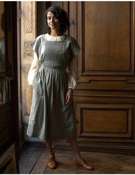Robe smockée "Ida" vert céladon