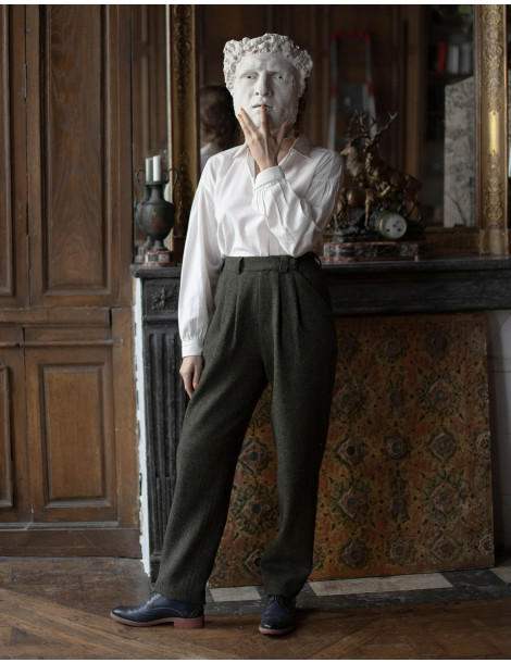 Pantalon "Lana" pure laine vert mousse