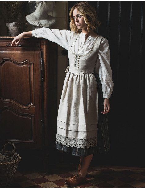 Tablier Lina en lin naturel bio et dentelle de lin