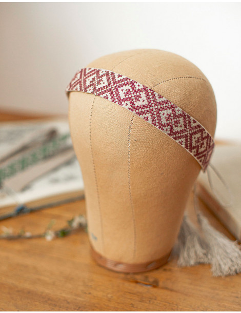 Bandeau pour cheveux "Lina" en lin brodé bordeaux UKRAINE SOS VILLAGES D'ENFANTS