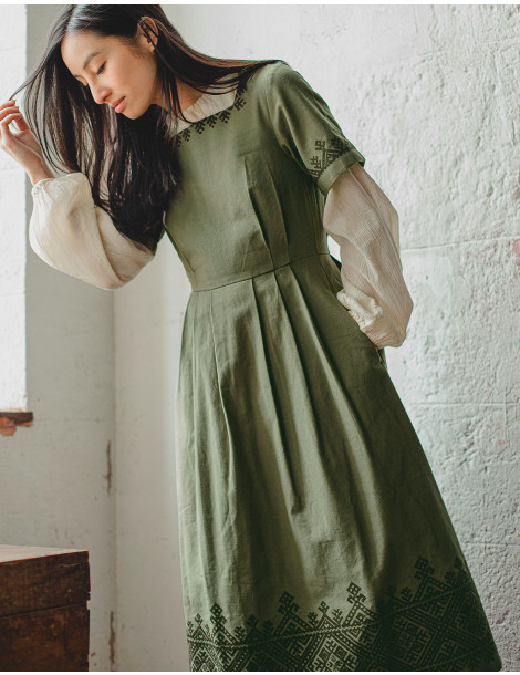 Robe "Oxana" en coton bio vert mousse