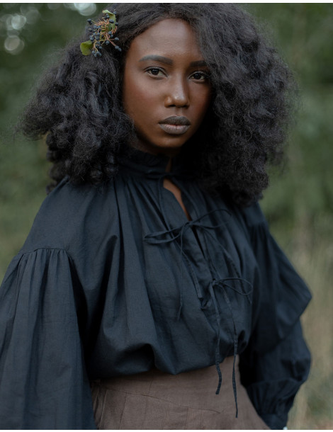 Blouse "Pia" en voile de coton noire