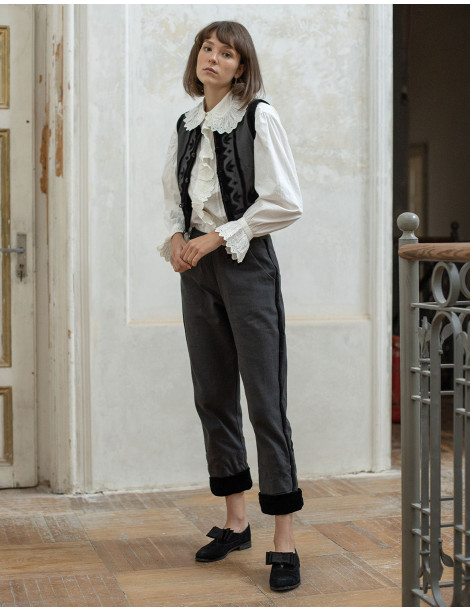 Pantalon "Tanya" charbon et velours 