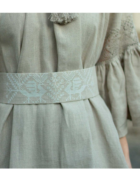 Ceinture "Valeska" en lin naturel brodé blanc