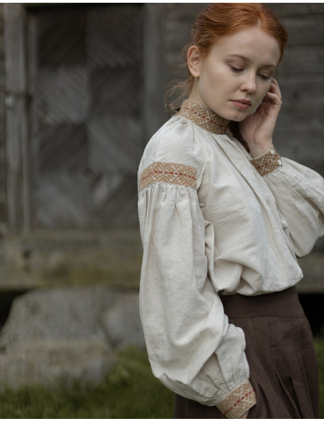 Blouse "Vasylia" en lin brodé marron