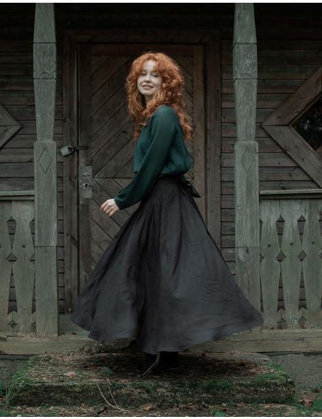 Jupe longue "Vineta" en lin noir