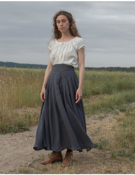 Jupe longue « Vineta » en lin bleu skandi