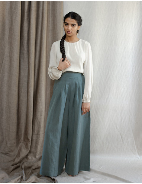 Pantalon palazzo "Vivika" vert sauge