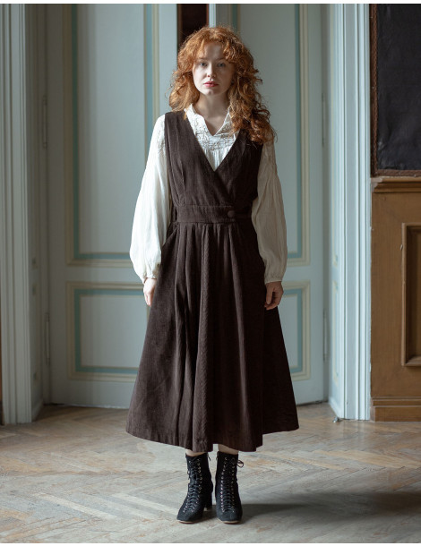 Robe-chasuble "Yana" en velours côtelé châtaigne