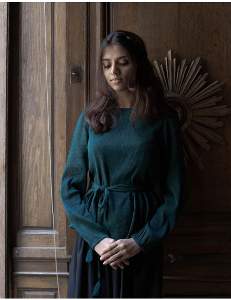 Haut "Ziema" en coton vert forêt