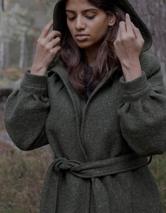 Manteau long "Aneta" pure laine vert mousse