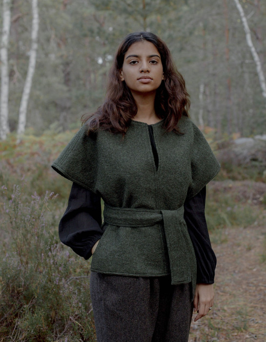 Pull Poncho "Aneta" pure laine vert mousse