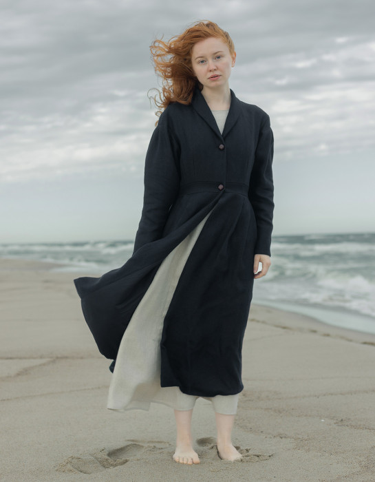 Manteau "Annie" en lin épais noir
