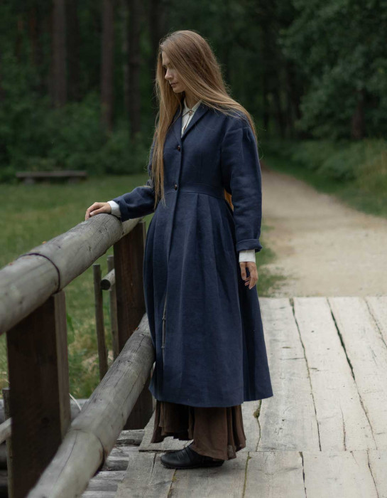Manteau "Annie" en lin épais bleu acier