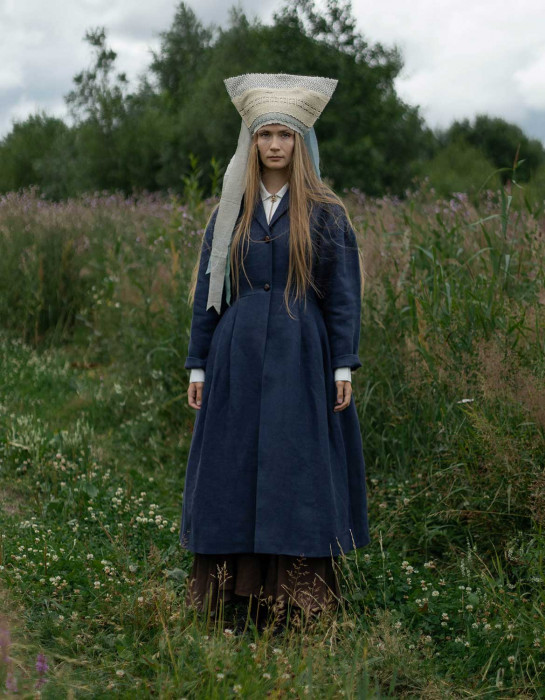 Manteau "Annie" en lin épais bleu acier