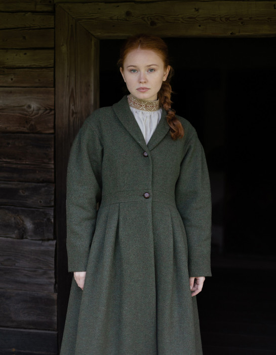 Manteau "Annie" en laine vert mousse