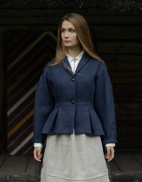 Veste "Annie" en lin épais bleu acier