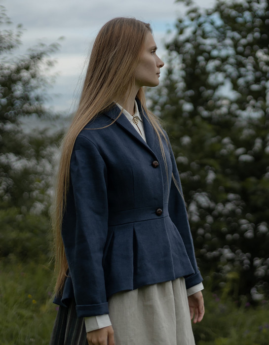 Veste "Annie" en lin épais bleu acier