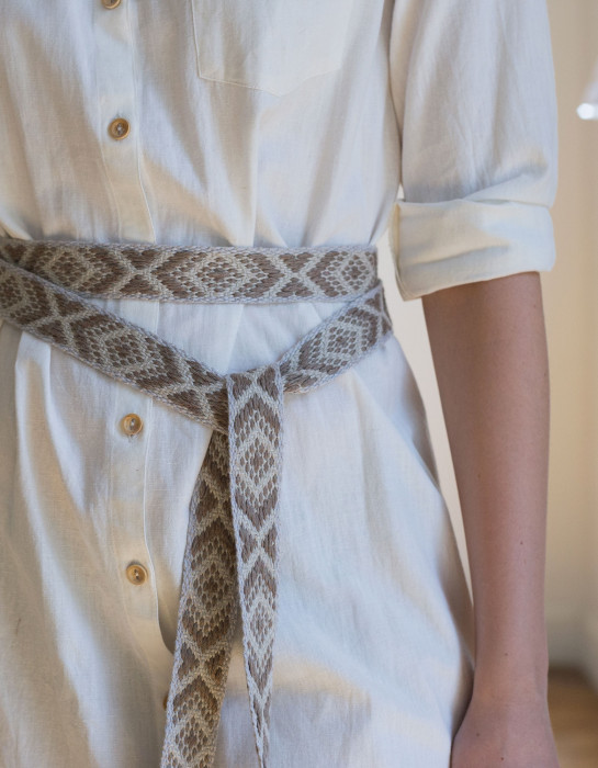 Ceinture balte artisanale tissée main 62 fils de lin Corbeau 6A